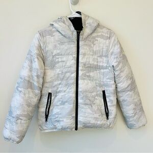 Abercrombie Kids Full Zip Hooded Puffer Snow Jacket Unisex Size 11-12 White Gray